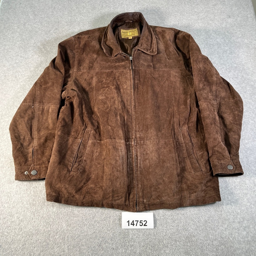 Boston Harbour Jacket Mens XL Brown Leather Full Zip Long Sleeve Outdoor Wear